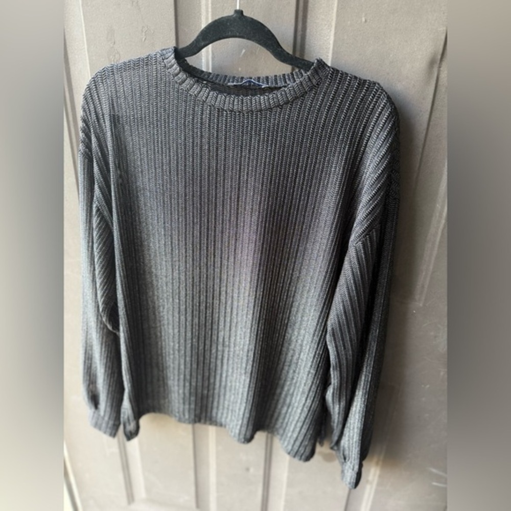Zara Black and White Textured Knit Top Size S